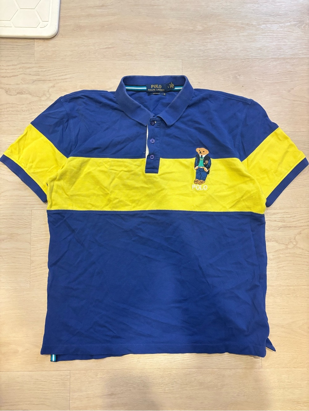 Polo by Ralph Lauren Bear Men's Blue & Yellow Striped Polo Shirt